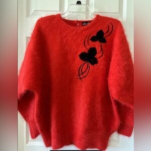 Lee Sands Women's Large Sweater Red Acrylic Angora EUC VTG